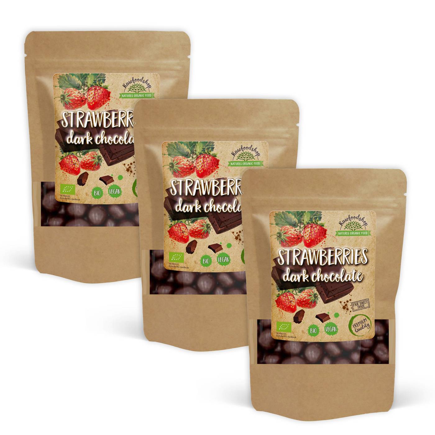 Jordgubbar i Mörk Choklad EKO 100g x 3 paket