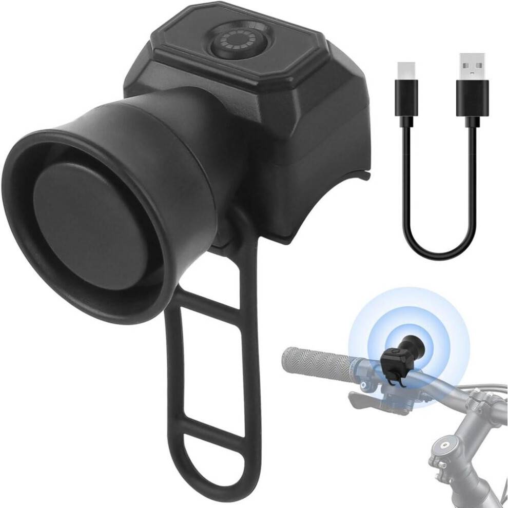 USB-C Elcykelklokke (IPX4) – Højlydt Elcykelhorn med 5 Ringetoner, Sort