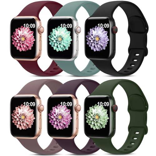 AMSKY 6-pack Silikon Sportarmband Kompatibel med Apple Watch 44mm 40mm 46mm 42mm 41mm 45mm 38mm 49mm Dam Herr, Mjukt Armband för iWatch Series 11 10 9 8 7 6 5 4, SE 3 2 1
