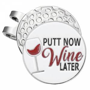 Golfgear Markör med clip Emalj Putt Now Wine Later