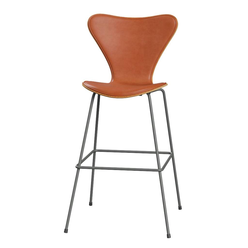 Fritz Hansen - 3197 høj barstol, naturfiner og forsidepolstret i Grace læder Kirsebær - Valnød læder - Silver Grey stel - Jacobsen Plus