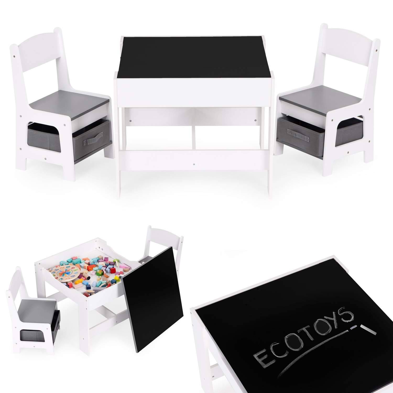 Barnmöbler – bord + 2 stolar med svarta tavla ECOTOYS