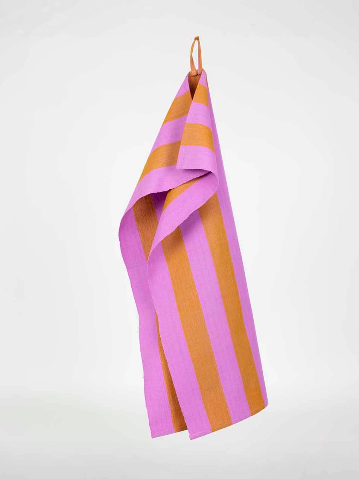 Viskestykke med striber - "LEIRE" lilla og karamel - Afroart.