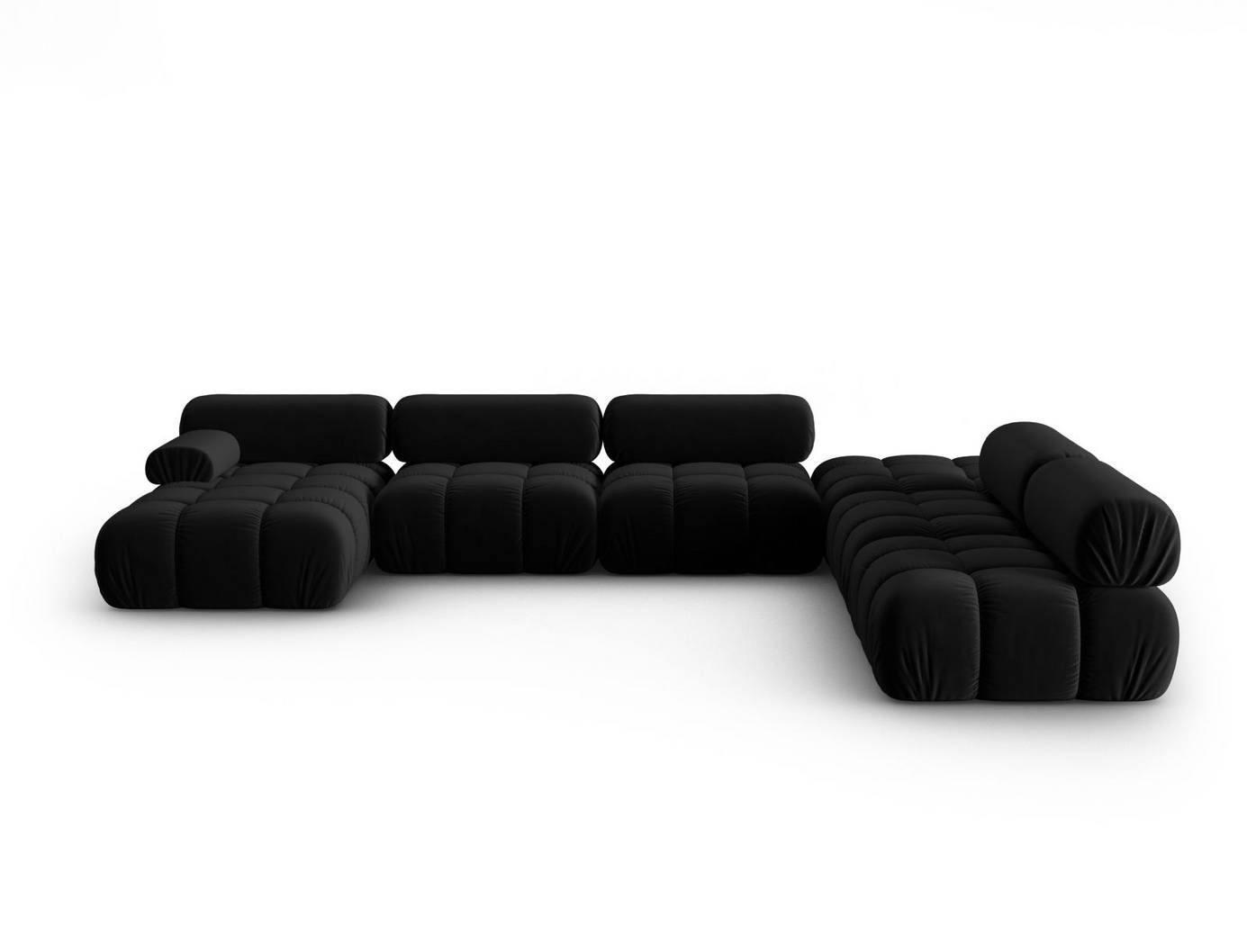 Cosmopolitan Design högervänd sammetspanoramamodulhörnsoffa, "Cortina", 7-sits, 376 × 282 × 70 cm, Bluvel, svarta plastben