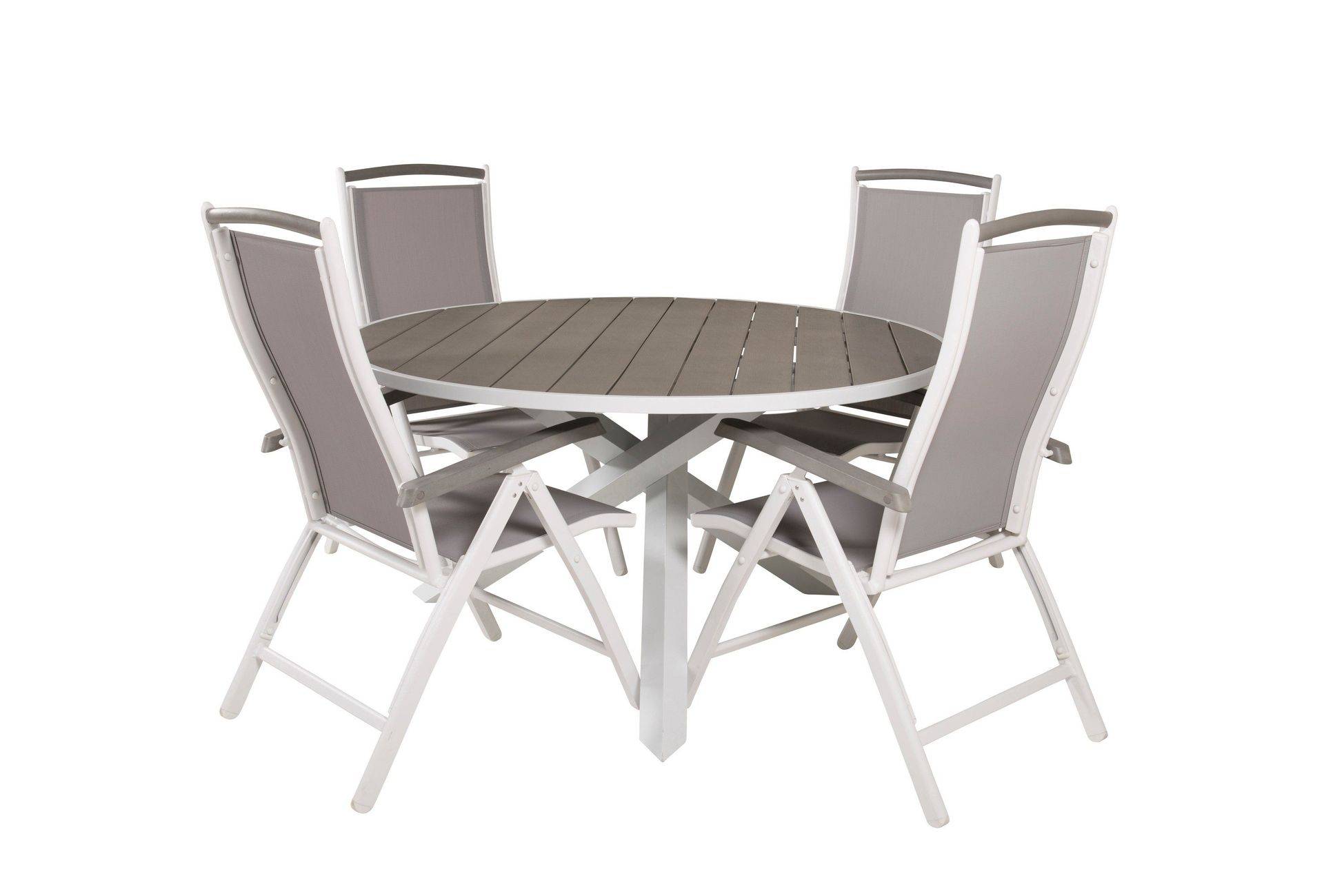 Venture Home Parma Matgrupp Utomhus Rund Ø140cm + 4 Albany Positionsstolar - Vit/Grå utomhus Vit,Grå
