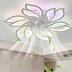 Rgb-takfläkt med belysning och fjärrkontroll & app Timer Taklampa med fläkt för sovrum Dimbar 6-växlad färgskiftande takfläkt Ljuskrona