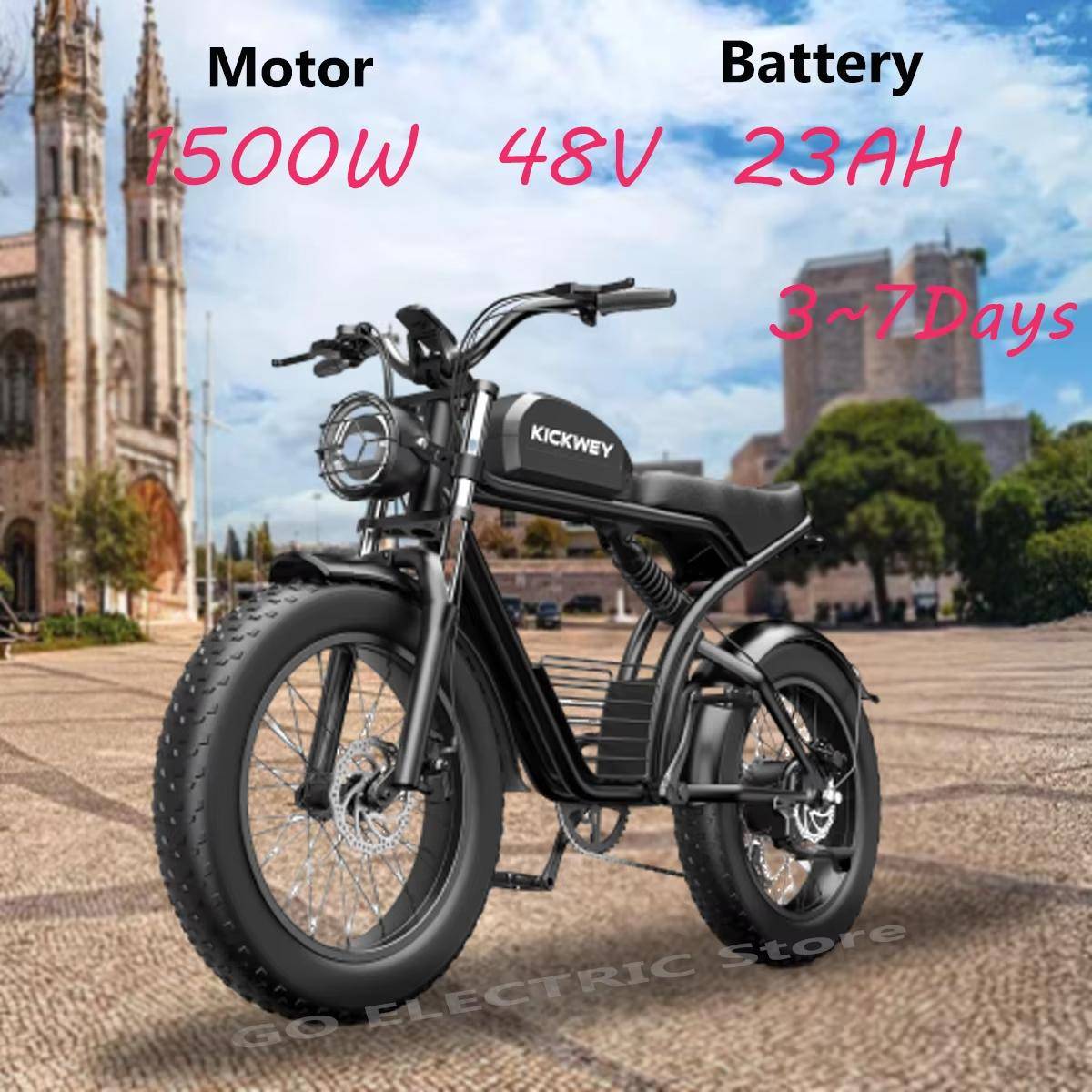 E-cykelK7, Vuxen elcykel 1500W 48V 23AH, mountain elcykel 20 tum fettdäck utomhusunderhållning terräng elcykel svart