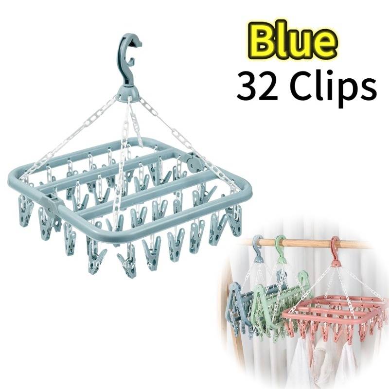TEMU 32 Clips Folding Clothes Dryer Hanger Windproof Socks Underwear Drying Rack Household Adults Storage Laundry Rack, Drying Racks