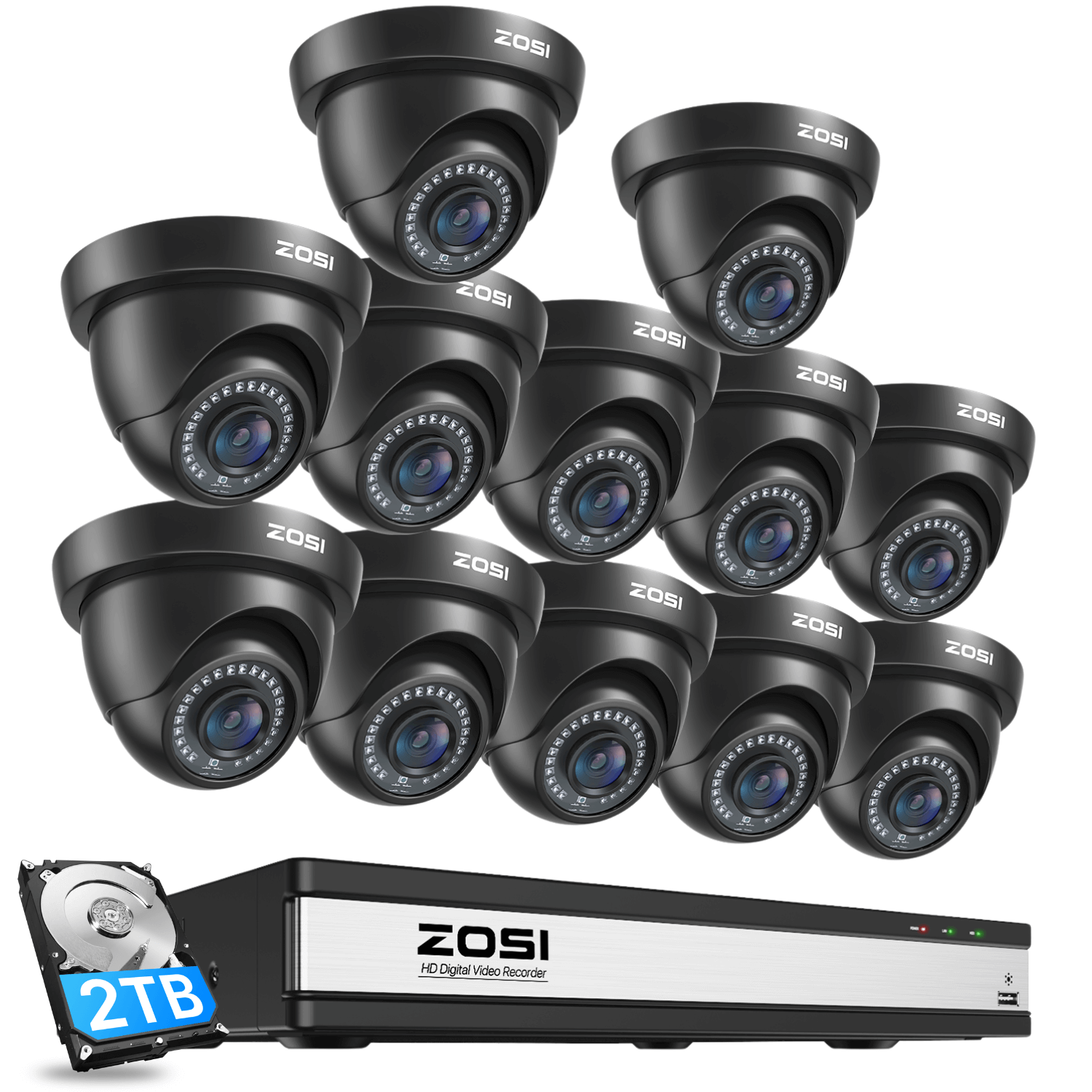 C419 16-Channel 1080P Security Camera System + Up to 16 Cameras + 2TB HDD - 12 / Black
