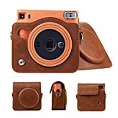 Jinshen Skyddsfodral för Instax Square SQ1 Instant Camera, läderväska skydd med justerbar axelrem – vintage brun