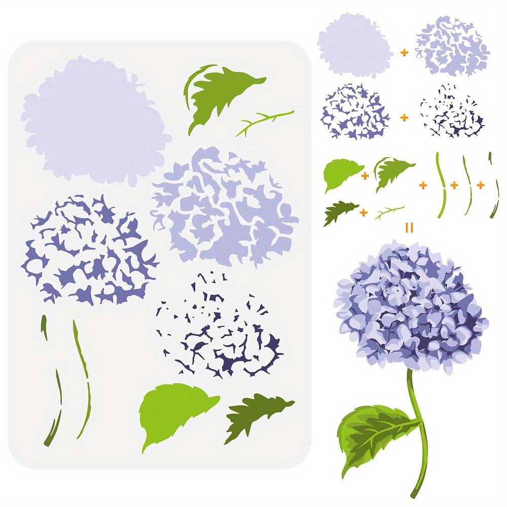 1pc Of Layered Hydrangea Design Stencil For Painting, Ideal For Hydrangea Flower Illustrations On Wood, Walls, And Fabric. Perfect For Craft Projects And Handmade Kits