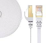Elfcam® - 20 m RJ45 Ethernet-nätverkskabel, Cat 7 STP, 100% koppar, platt kabel, 32 AWG, vit (20M)