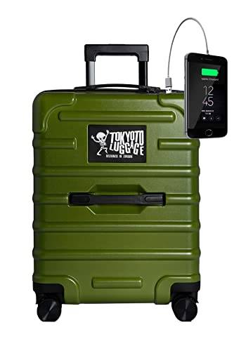 TOKYOTO Kabinväska Anti-repor bagage Carry-on GREEN 55x35x20 Resväska 20 tum i Lightweight 4 Hjulsresväska med USB Powerbank 8000mAh Laddare (Resväska)