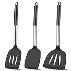 KLAQQED 3 st silikonspatelset värmebeständiga spatlar för nonstick köksredskap fiskvändare plastspatlar gummi wok spatel, lång stor spatel silikon matlagning användning köksredskapsset