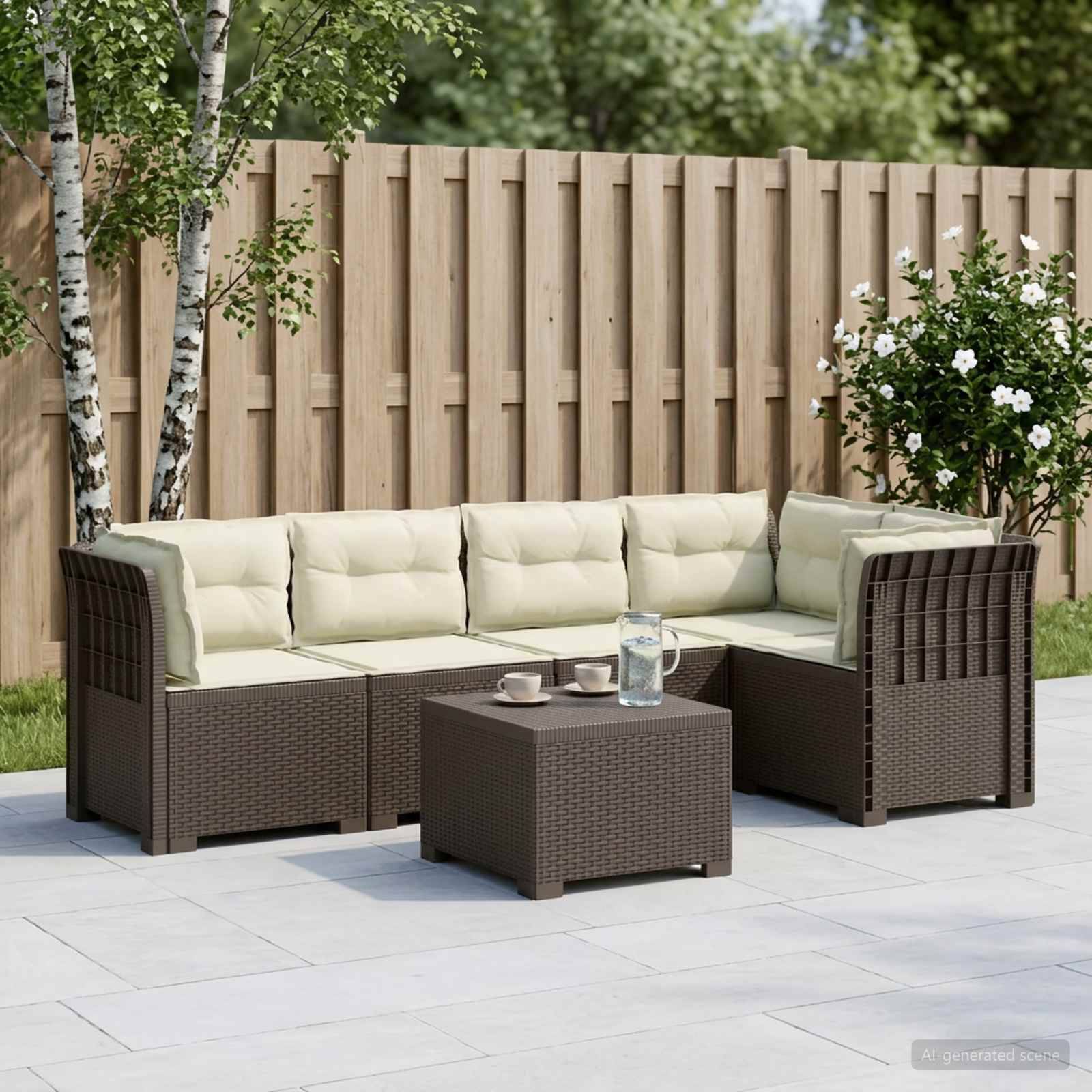 5-personers Havemøbel Sofa med Hynder Rattan Look PP Lysegrå