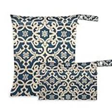 Amoooröst platt geometriskt mönster palmettmönster vattentät baddräktspåsar 2-pack resetillbehör för baby med handtag för babyblöjor, strand