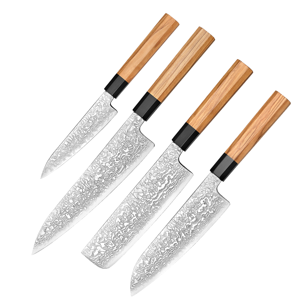 Japansk knivsæt | Petty Nakiri Santoku Gyuto | Damaskus Yuki-onna.