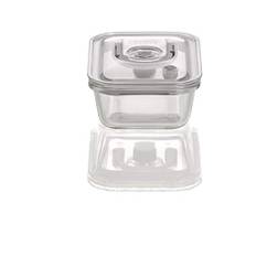 CASO VacuBoxx EM – fyrkantig 600 ml – extremt stabil vakuumbehållare av borosilikatglas, BPA-fri, värmebeständig, diskmaskinssäker, fryssäker, smaklös, exakt datuminställning