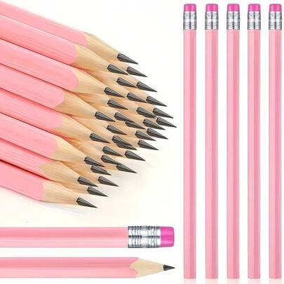 12 st makaronrosa triangulära träpennor med mjukt rosa radergummihuvud, brottbeständig grafitstift, smidig skrivning, halkfri barrel för bekvämt grepp