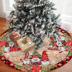 1 st/270 st rund julgranskjol, jultomten och älvmönster, röd och svart rutig kant, lämplig för julgransgolvdekor, hem, restaurang, kök, vardagsrum, ju - Multifärgad (En-Storlek,61 cm,91 cm 270 st,61 cm 650 st)