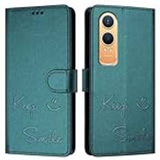 JZ Nord CE 4 Lite 5G Fall Konstläder Flip Cover Wallet [Keep Smile][Handled & Neck Strap][Korthållare] För OnePlus Nord CE 4 Lite 5G Fall - Peacock Green