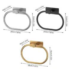 Handdukshållare för badrum, handduksring i rostfritt stål för förvaring och organisering i badrummet, installation utan borrning - Multifärgad (svart,silver,guld)