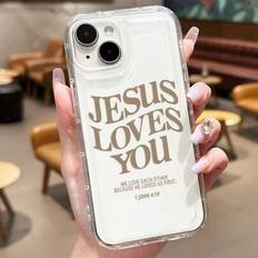 Apple Christian Telefonfodral 1st Minimalistisk Slogan Plain Design Jesus Air Cushion Full Cover Telefonfodral Kompatibel med IPhone 11/12/13/14/15 Pr - Multifärgad (Multi-size)
