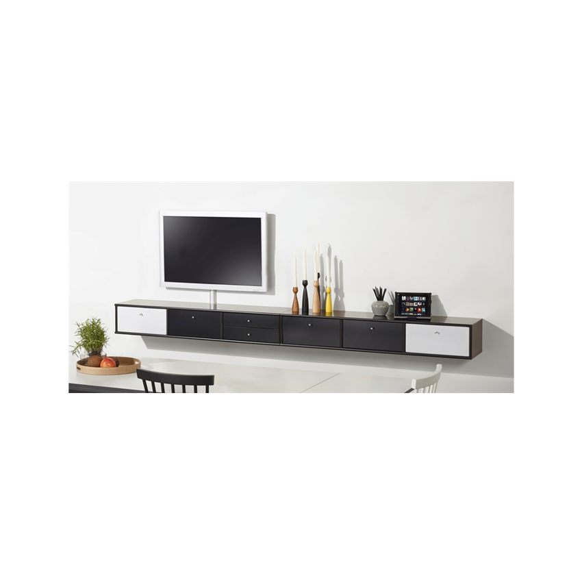 Mistral TV skænk - Sort skænk m. 7 skuffer 266 cm x 23 cm x 32.5 cm | Møbelsalg.dk