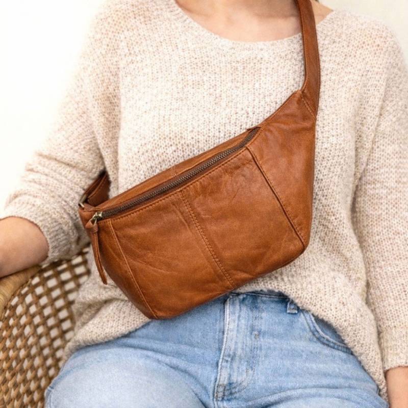 Silja mellem str. Bumbag - Lys cognac - Blød skind - Freja skind