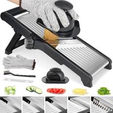 Grönsakshyvel mandolin, 5-i-1 justerbar rostfritt stål hyvel grönsaker, justerbar vegetabilisk slicer, tomatslicer, frukt och grönsaksskärare inklusive skärbeständiga handskar