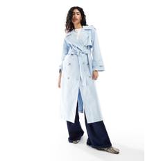 ASOS DESIGN - Lyseblå longline-trenchcoat i hørblanding