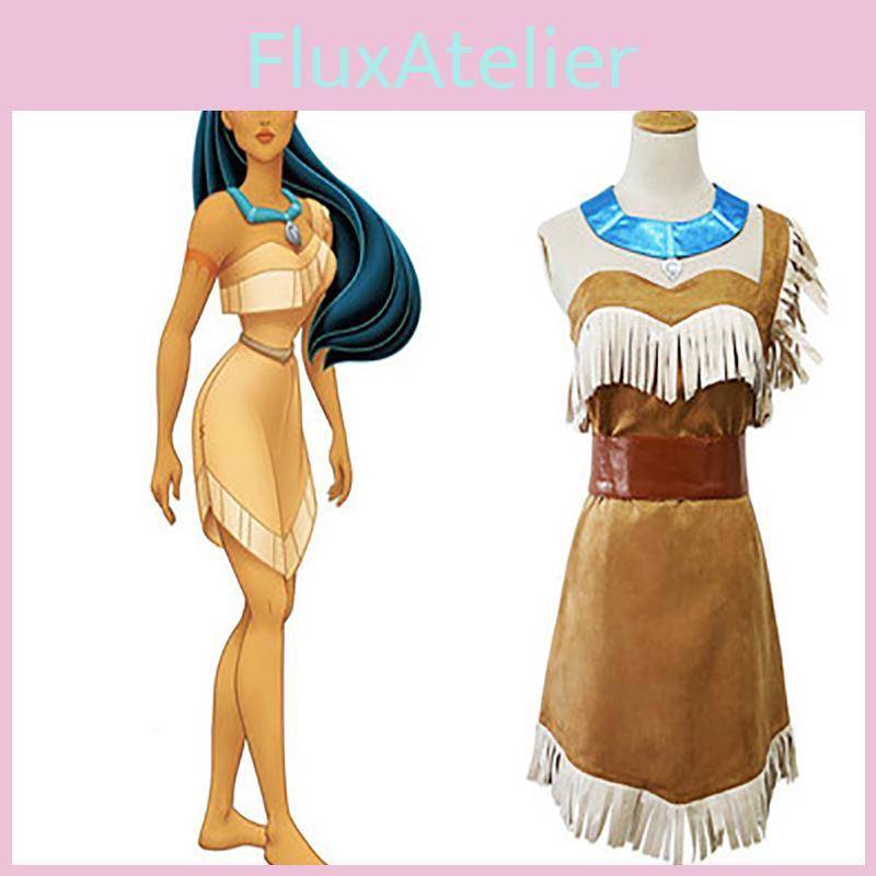 Elegant Flicka Prinsessa Pocahontas Indian Kostym Halloween Klänning För Kvinnor Med Tillbehör cm beige