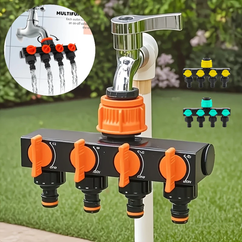 Garden Hose Pipe Splitter 4-Way Faucet Diverter Tap Hose Connector Splitter Four Independent Switches For Home Lawn Irrigation