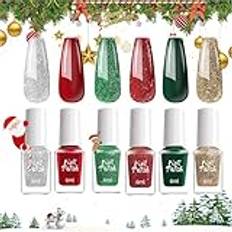 Winter Gel Nail Polish Set, 6 Colors Gel Polish Set, Glitter Gel Nail Polish, Winter Gel Polish, 6 Colors Gel Nail Polish Set, Including Glitter Gel Polish for Home and Salon Use