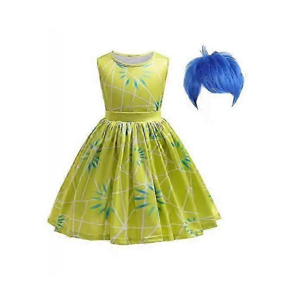 (130 cm) Inside Out Joy Cosplay Costume Princess Dress Accessories For Girls Halloween Christmas Carnival