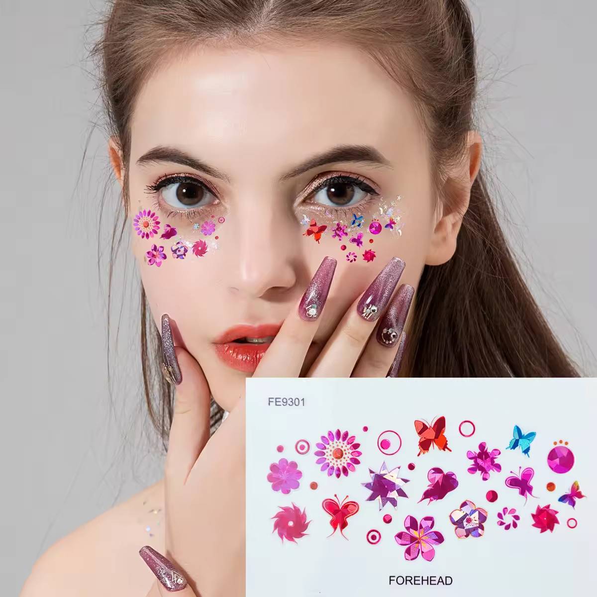 Rainbow eye makeup sticker Women Fashion Face Body Art Festival Adornment Party Makeup Beauty Flower Stickers