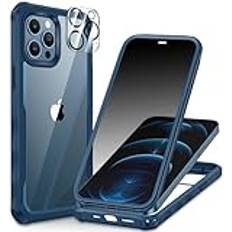 CENHUFO insynsskydd fodral för iPhone 12 Pro Max, med inbyggd integritet glas, skärmskydd och kameraskyddsfilm, 360 graders mobiltelefonfodral stötsäkert stötdämpande anti-spy Cover Case – blå