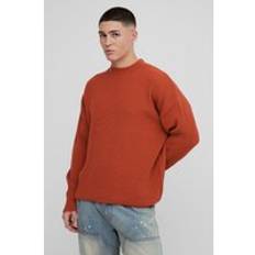 Mens Rust Relaxed Fit Extended Neck Waffle Knit Dropped Shoulder Jumper