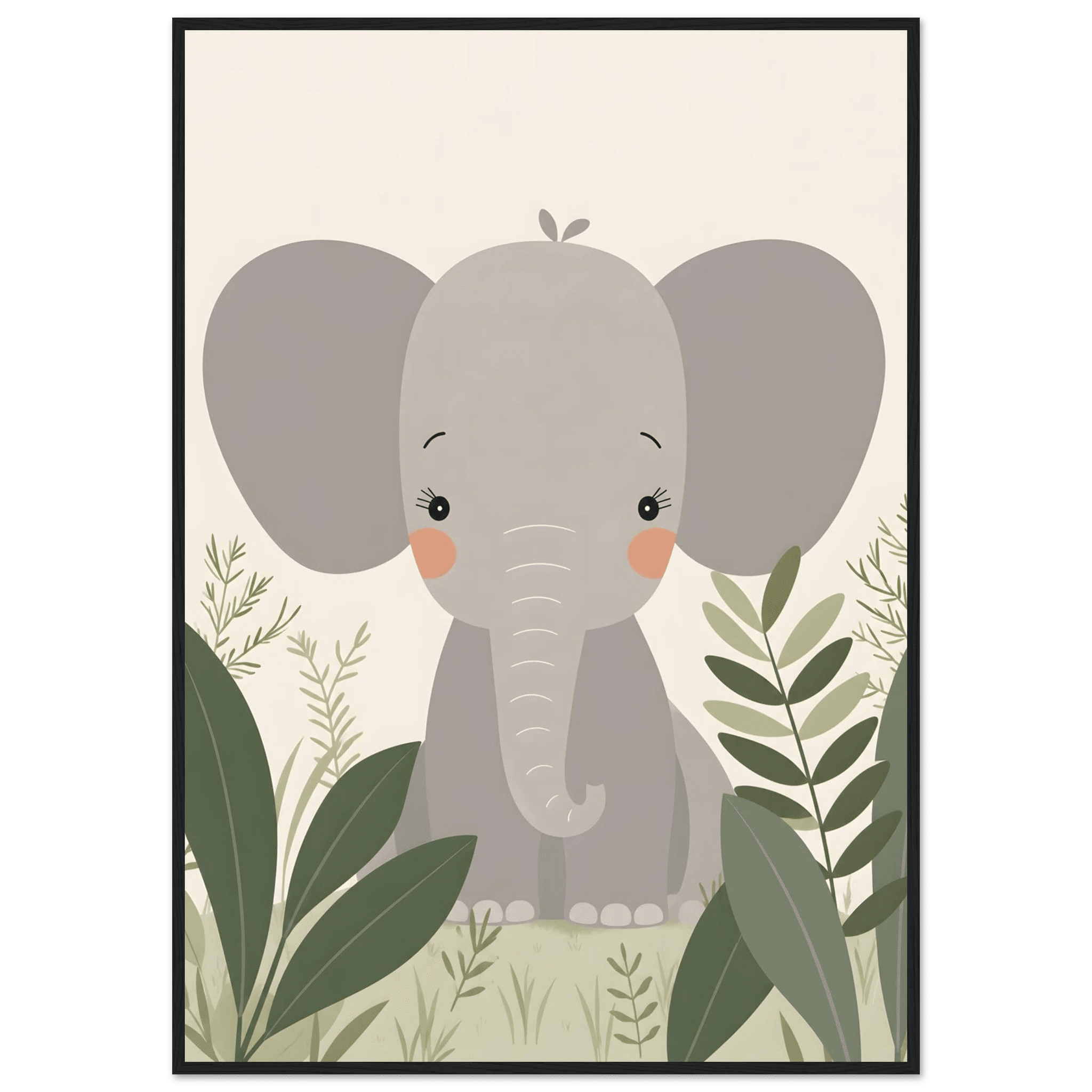 Elefant i djungeln poster-70x100 cm / 28x40″ / Med ram / Svart