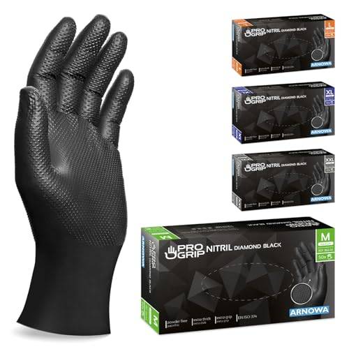 100x PROGRIP Einweghandschuhe Diamant Grip Schwarz, Nitrilhandschuhe M