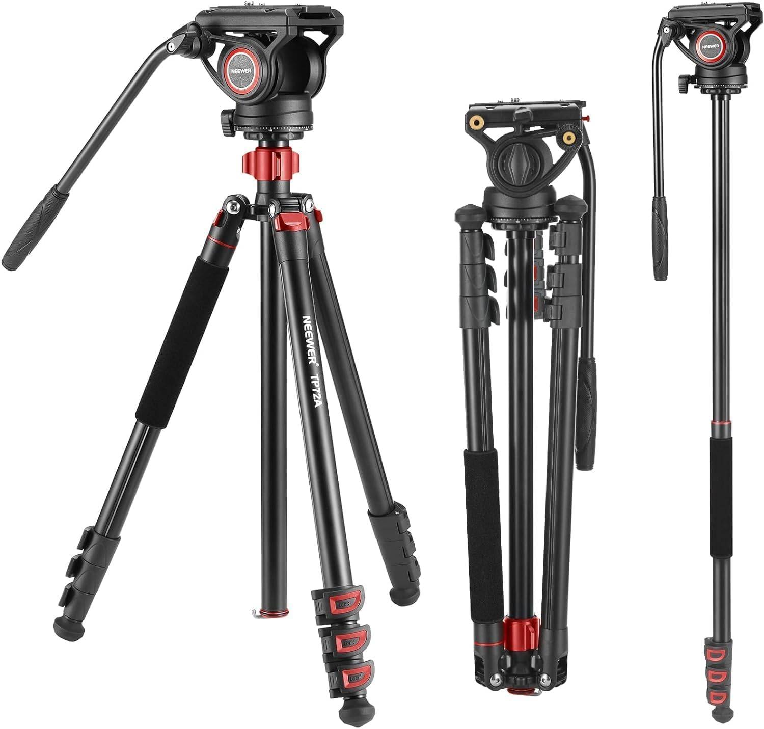 NEEWER TP72A Video Tripod 181cm Aluminum Alloy with Fluid Head and QR Pan Tilt for DSLR Cameras and Compatible with DJI RS Maximum Load of 8kg