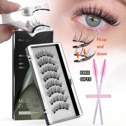 3/2 par naturliga tunna magnetiska lösögonfransar set/5 par lösögonfransar i fox-stil, blandade stilar, inkluderar applicator + 2 ögonfransborstar, åt