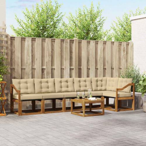 Utomhussoffset med kudde 7 pcs Naturlig och Beige