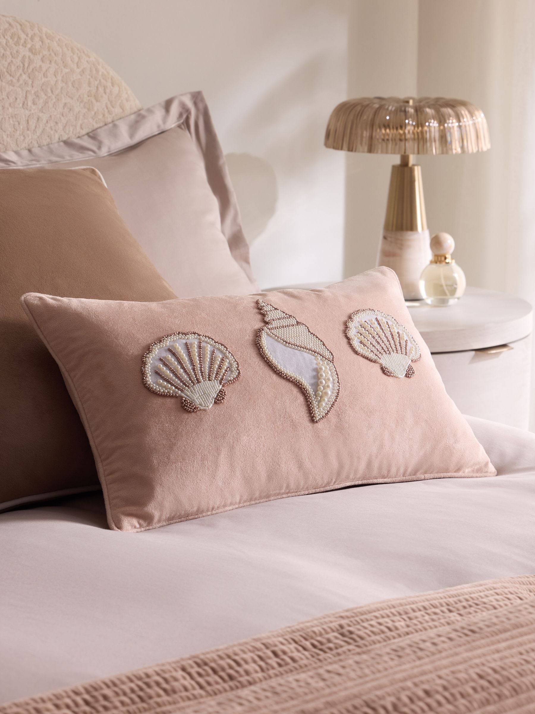 Next Blush Pink 50 X 30cm Embellished Shell Cushion
