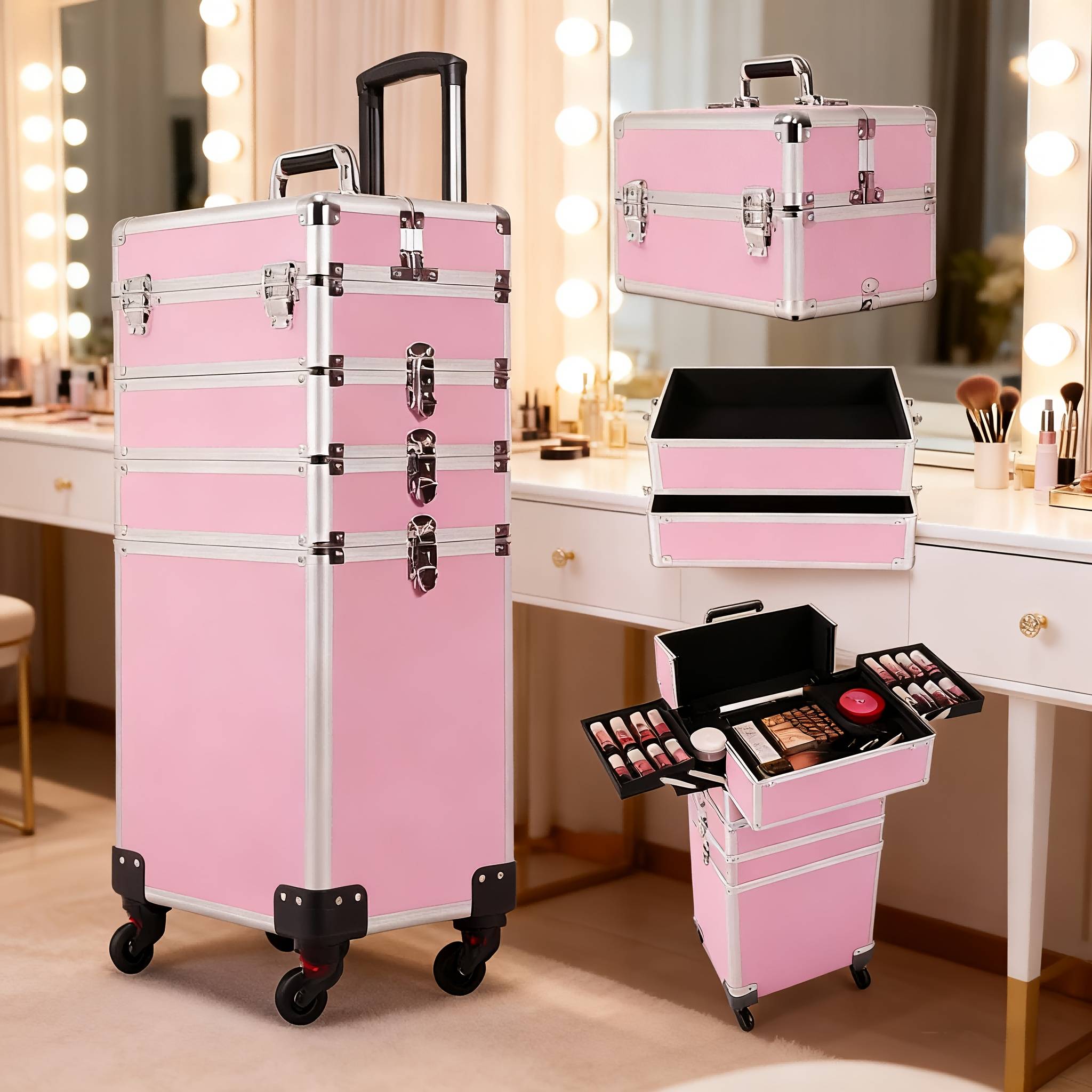 5-tier Rolling Suitcase, Luggage Case, Layered Cosmetic Case Metal Construction With Internal Compartmentalization Diverse Storage Needs Essential For Business Trips And -large Capacity
