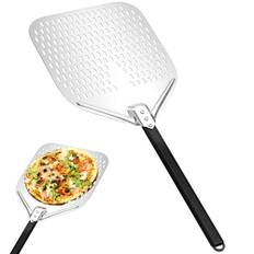 Maxentico Pizzaspade, pizzaspada, perforerad pizzaspade i hård anodiserad aluminium, med avtagbart långt handtag 40 cm för att lyfta pizzor och bakverk - rektangulär