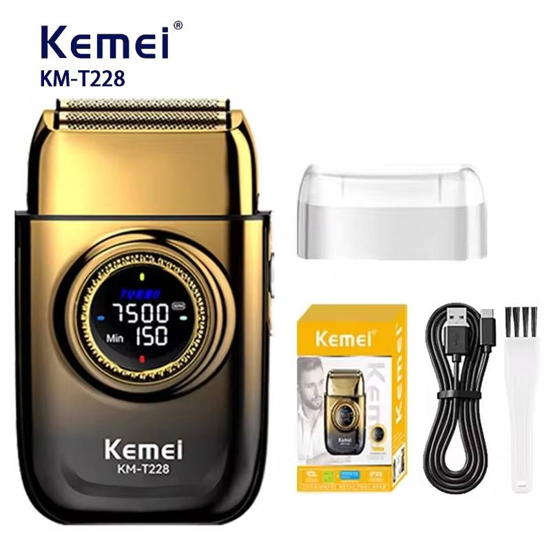 Kemei KM-T228 Dual Floating Head Electric Shaver Portable Electric Shaver Power Motor Smart Touch Men's Grooming Shaver