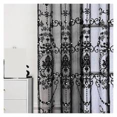 LYHYDMA Spetsgardin Luxury Lace Pärla Broderi Svart Sheer Gardin För Vardagsrum Mode Geometrisk Fönsterskärm Gardiner 1 st för vardagsrum, badrum, Kök (Grommet Top (Ring)_W170CM X H240CM)