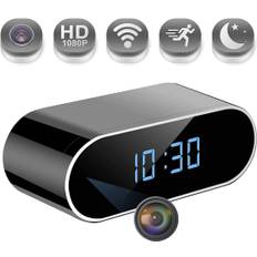 Vækkeur med kamera WIFI - Sort med Nightvision 1080p HD - Overvågningskamera