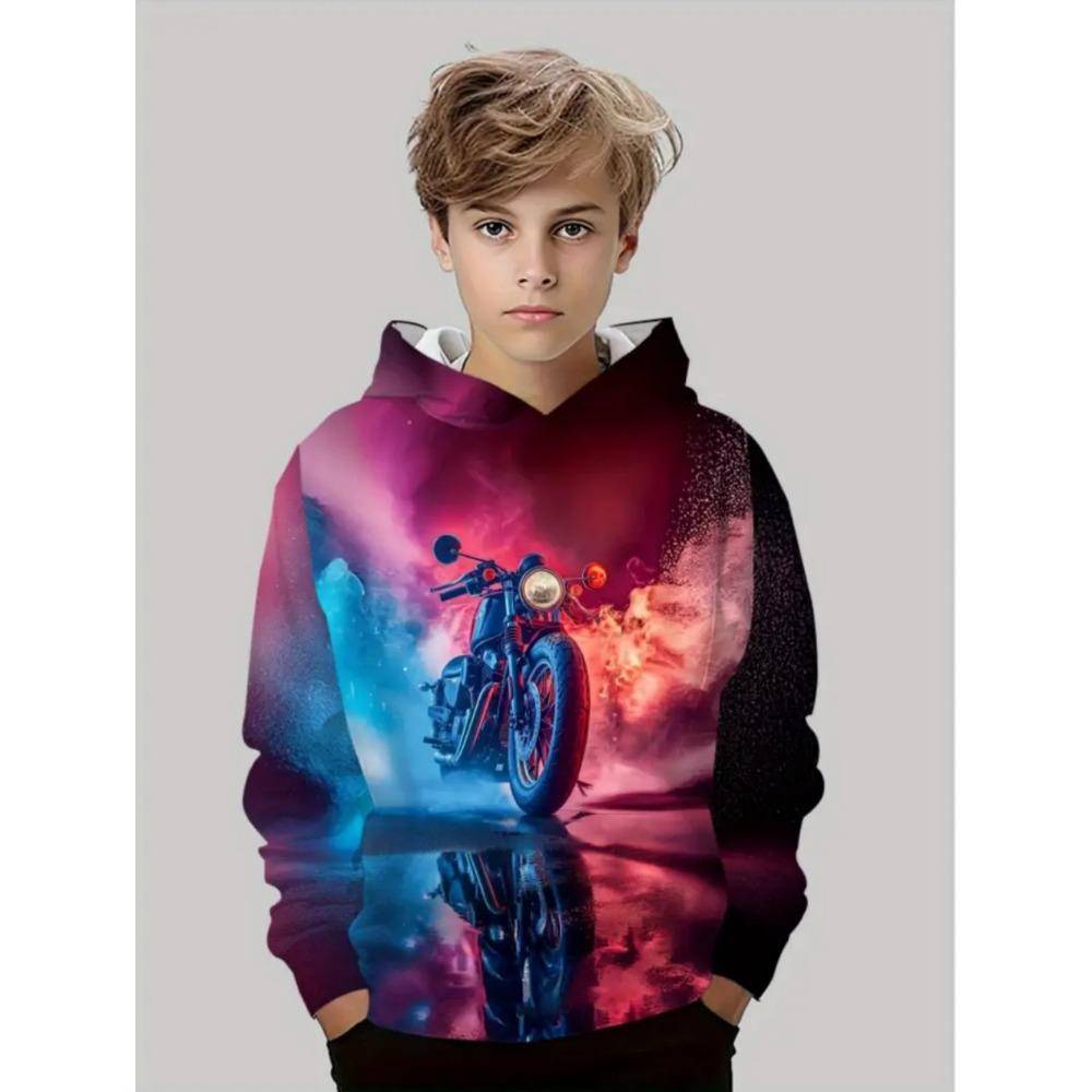 Motorcykel Motocross Tryck Hoodies för Pojkar Nya Mode Långärmade 3D Sporttröjor Pullover Hoodie Barnkläder cm gray